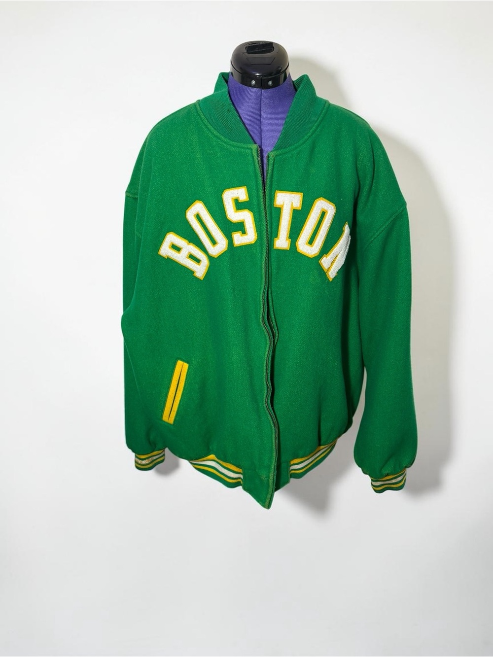 Mitchell & Ness Green Boston Varsity Jacket with Yellow Accents